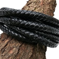 Lederschnur rund Geflochten | 15 mm | Bolaband - Schwarz  (ab 12,98 &euro;/m)