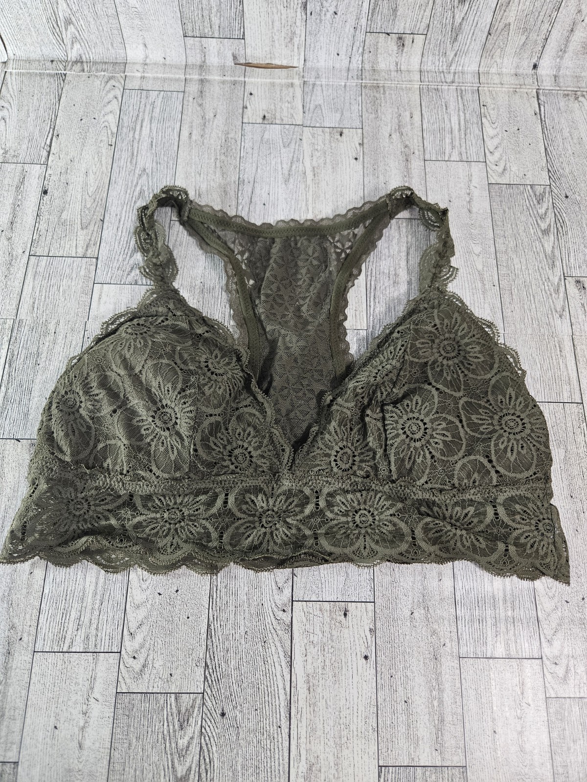 Aerie Bralette Lace Vneck Bra Sage Green Lace Coquette Size Large-image