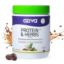 OZiva Protein & Herbs for Men (Cafe Mocha) I Muscle Building, 1 lbs (453gm)