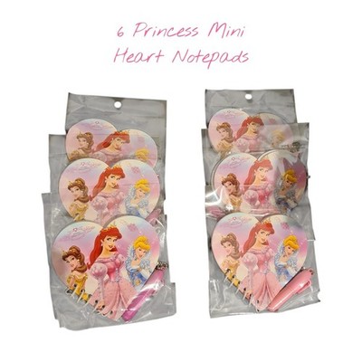 6 Prinzessin Mini Herz Notizblöcke & Mini Stifte | Party Tasche Füllung Gastgeschenk