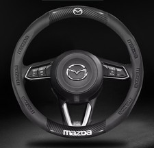 15" Steering Wheel Cover X1PU Leather+Carbon Fiber For 1967-2025 Mazda Allmodels