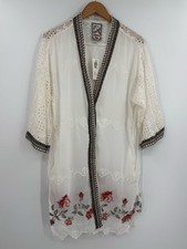 NWT Johnny Was Rosey Semi Sheer Open Front Embroidered Kimono White Medium