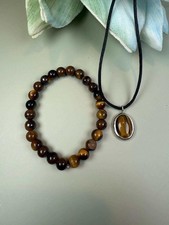 Tiger's Eye Protection Necklace: Sterling Silver Accents, Adjustable Cord