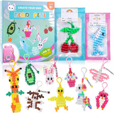 Beads for Crafts, 12 Designs Pony Beads Keychain Making Kit with Letter Beads, B
