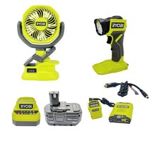 NEW RYOBI 18-Volt Camping Kit - with Fan, Light, Inverter, Battery and Charger