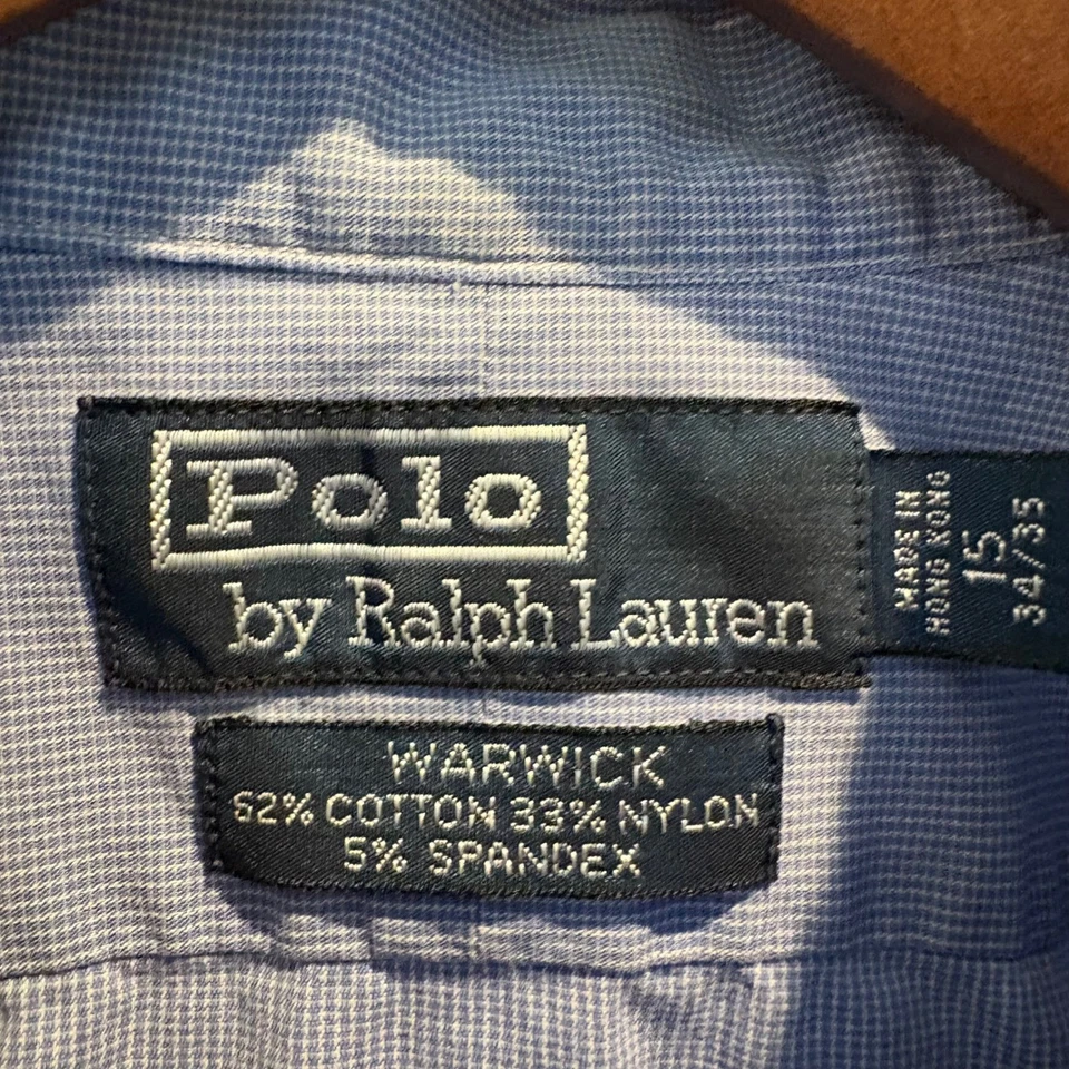 Vintage Polo Ralph Lauren Warwick Men's 15 34/35 Blue Dress Shirt Micro Check - Image 2 of 4