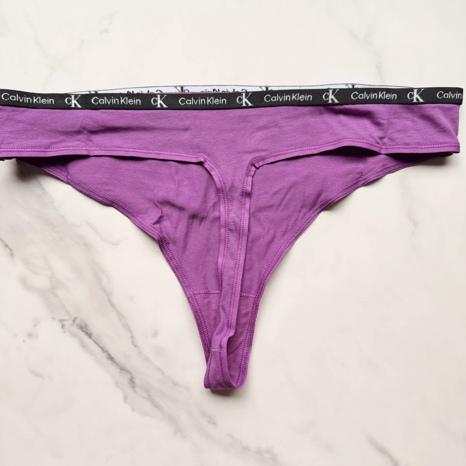 Calvin Klein 1996 棉弹力现代丁字裤内裤紫色,尺寸 L/XL — 第 2/4 张图片