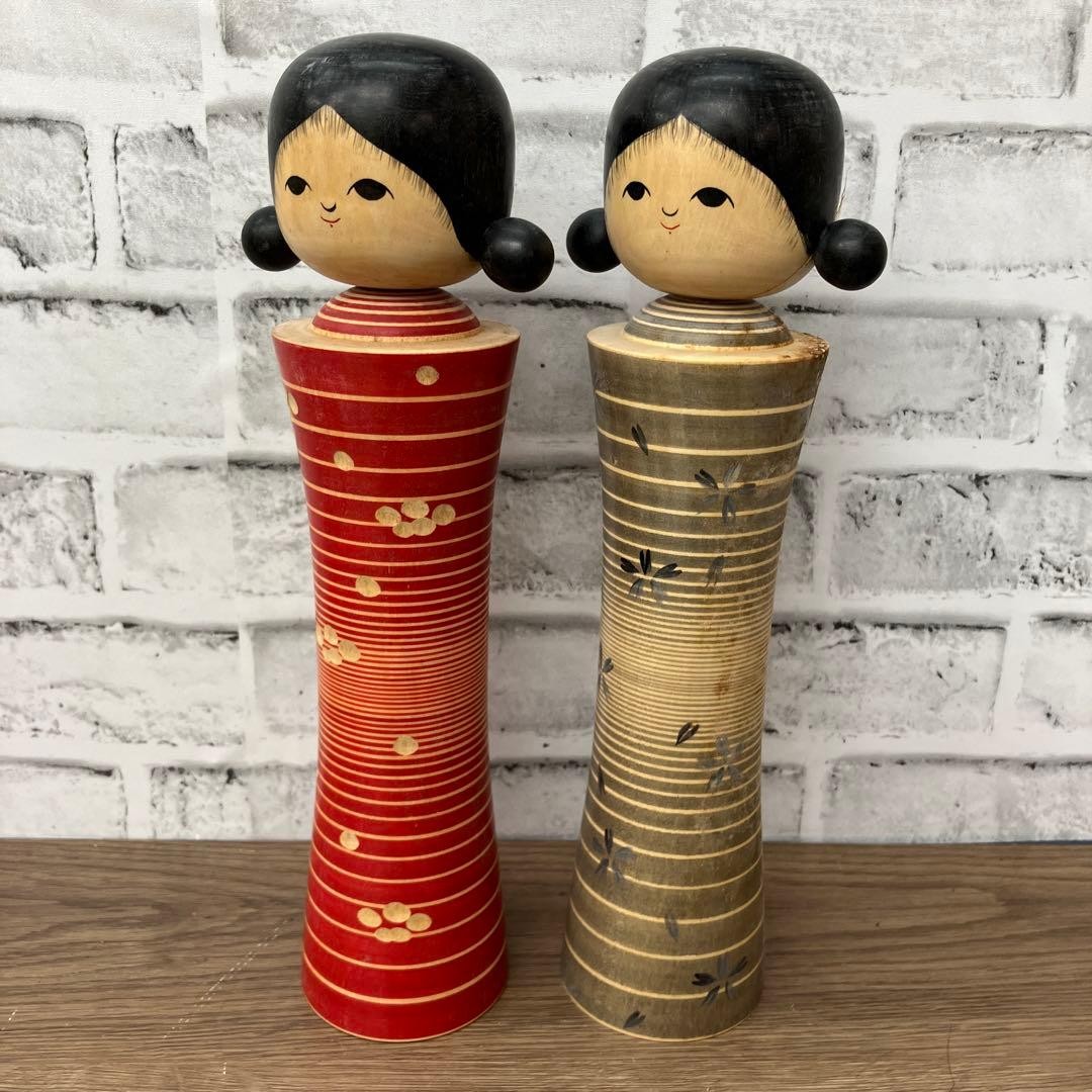 A-Wall Miho Sasaki Kokeshi Dolls Set of 2 Modern Vintage Folk Art