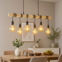 HäNgeleuchte Pendellampe Holzlampe Led Wohnzimmerlampe HöHenverstellbar 191,5 Cm