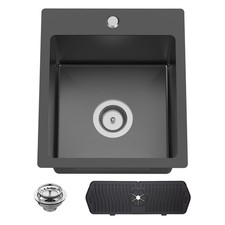 Black Kitchen And Bar Sink, 15x17 Inch Stainless Steel Drop In Kitchen Sink M...