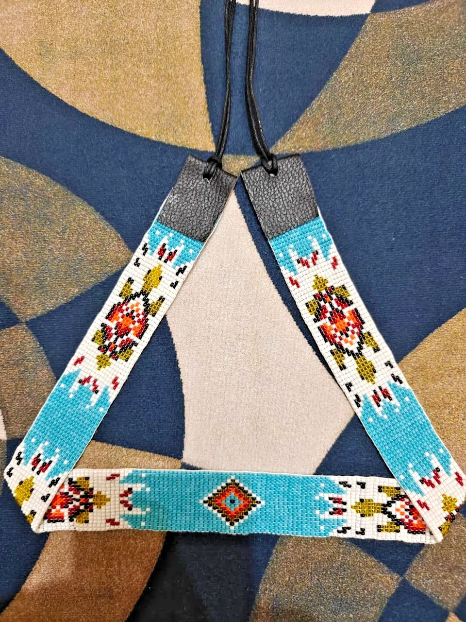 Beaded Hat Band Geometric Southwestern Pattern Cowboy Rode Handmade hatband