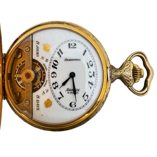 Antique 50mm Arnex Hebdomas Open Balance Mechanical Hunter Pocket Watch Swiss