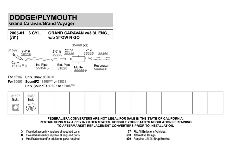 For Dodge Grand Caravan 01-05 Walker Aluminized Steel Exhaust Intermediate Pipe — 第 3/4 张图片