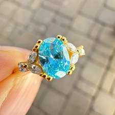 925 Sterling Silver Ring 6x4mm Natural Aquamarine Gemstone Zircon Jewelry Gift