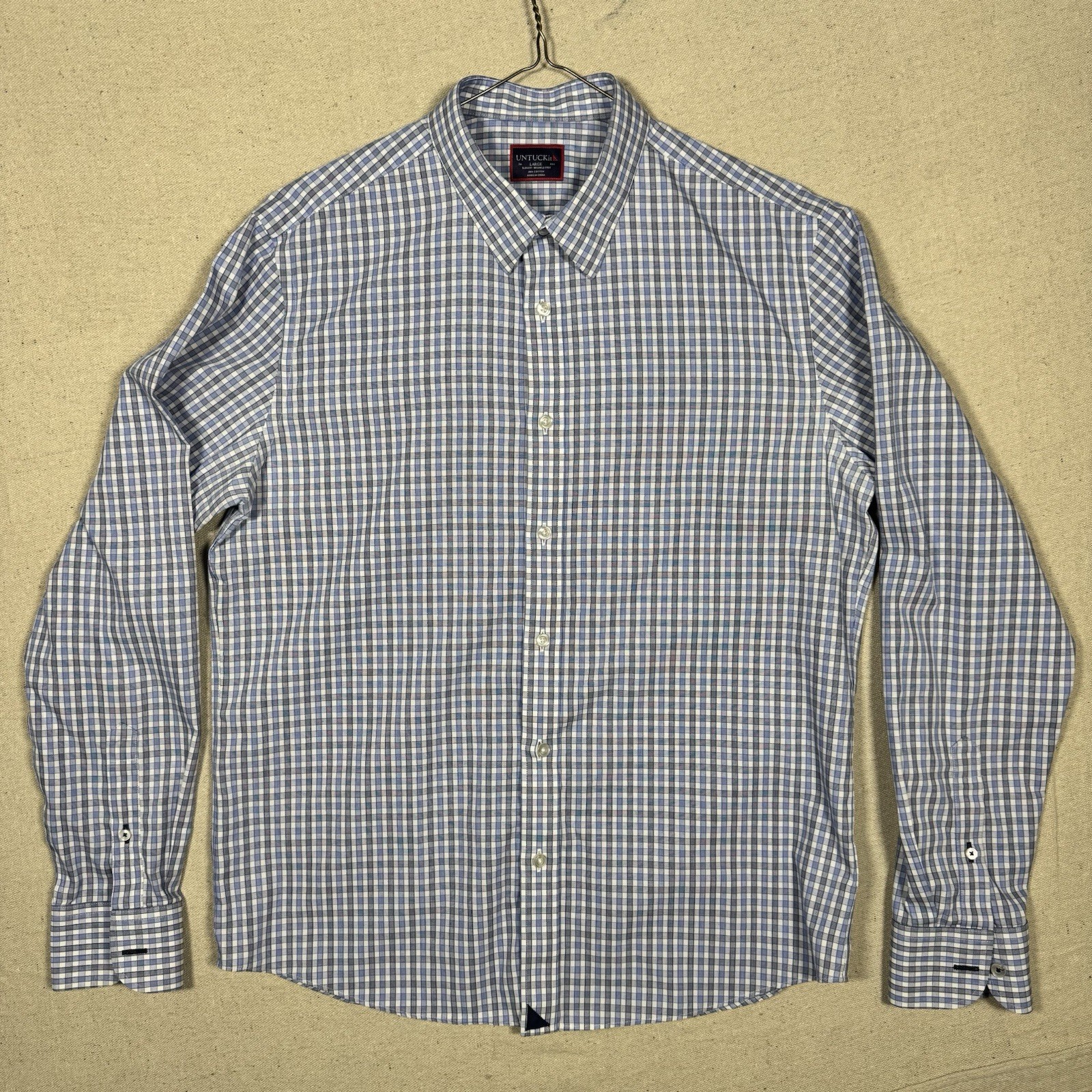 UNTUCKit Durif WF Slim Fit Blue Check Long Sleeve Button Up Shirt Men's Large