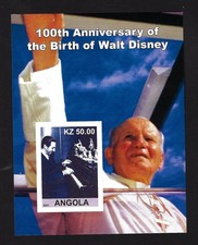 ANGOLA 2001 - HOJA RECUERDO CENTENARIO NACIMIENTO WALT DISNEY PAPA JUAN PABLO II MNH