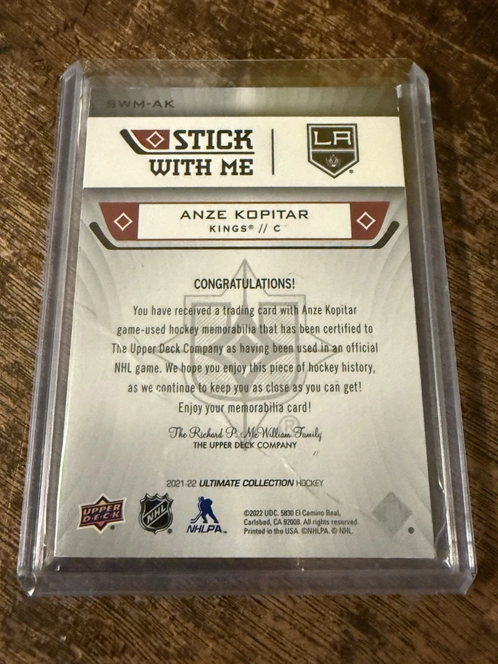 21-22 Ultimate Collection “Stick With Me” Game Used Mem, Anze Kopitar 01/35🔥🔥 - Image 2 of 3