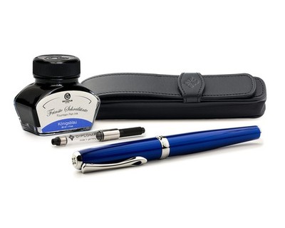 Füllhalter Diplomat Excellence A2 Skyline Blau mit Tinte u. Etui aus Leder