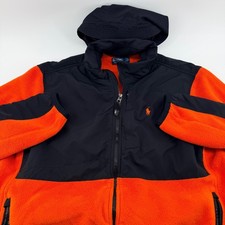 Vintage Polo Ralph Lauren Polartec Fleece Hood Jacket Colorblock XL Orange Black