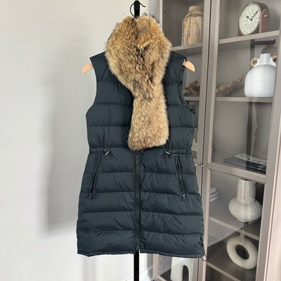 Theory Womira Green Down Insulated Coyote Fur Trim Scarf Vest P Quilted Jacket