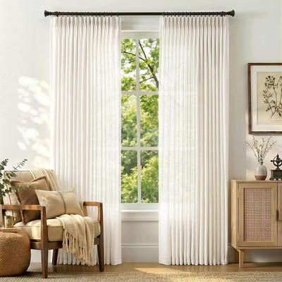 jinchan Natural White Pinch Pleated Curtains 84 Inches Long for Living Room Line