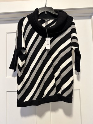 White House Black Market Striped Cowl Neck Sweater short sleeve fitted Size XXS