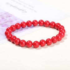 Natural 6/8/10/12mm Red Coral Round Beads Gemstone Stretch Bracelets 7.5'' AAA