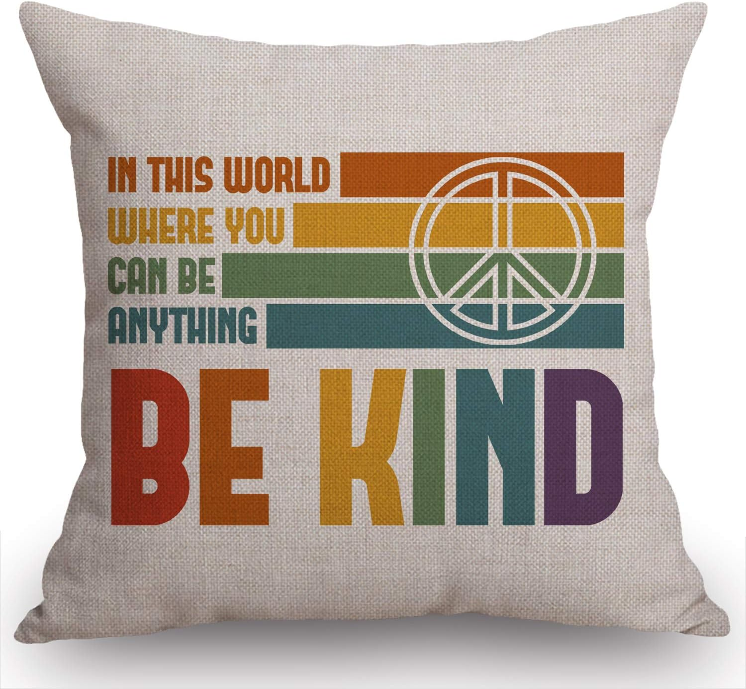 Be Kind Rainbow Cotton Linen Throw Pillow Case Cushion Cover Waist Design