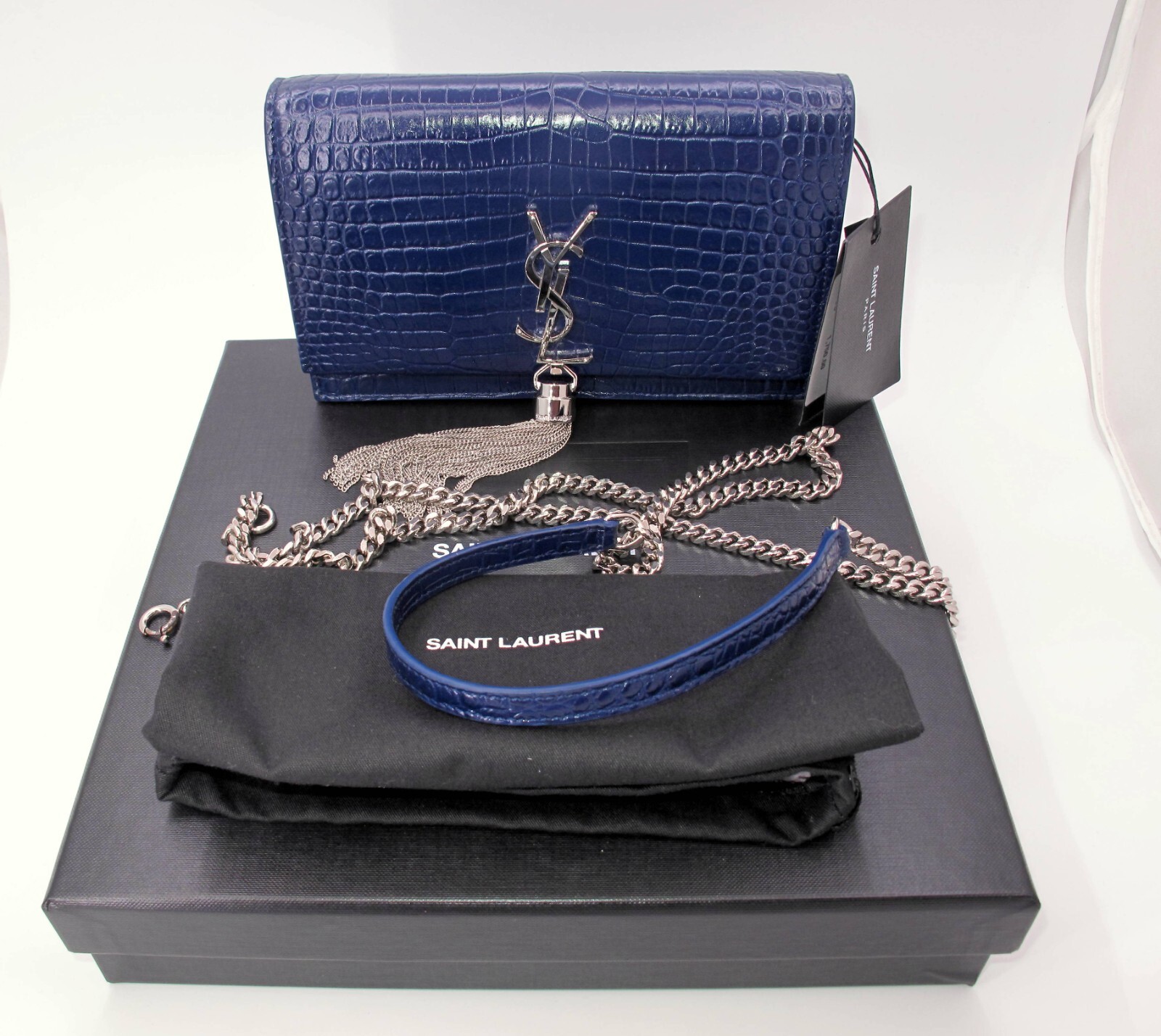 Borsa a tracolla originale YVES SAINT LAURENT "WOC" effetto coccodrillo blu "STE"**