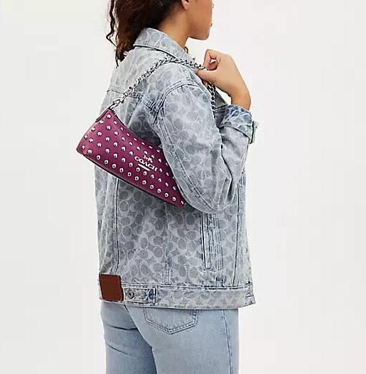 NWT Coach CM031 Charlotte Shoulder Bag With Rivets Leather Small