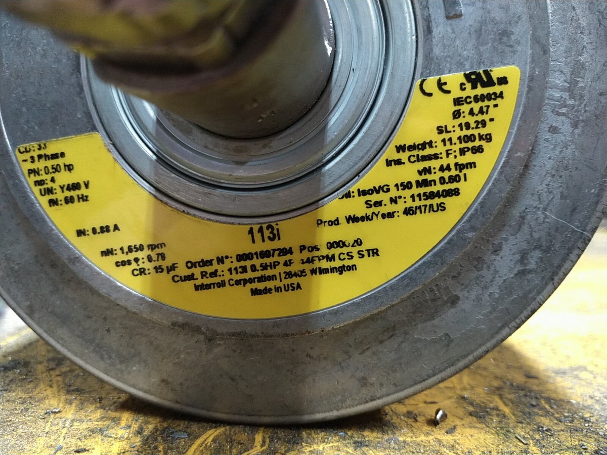 Interroll Powerroll Drum Motor Motorized Pulley 460VAC 3-Ph 44 FPM