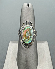 Beautiful Vintage Sterling Silver Abalone Stone Ring Size 7 Signed