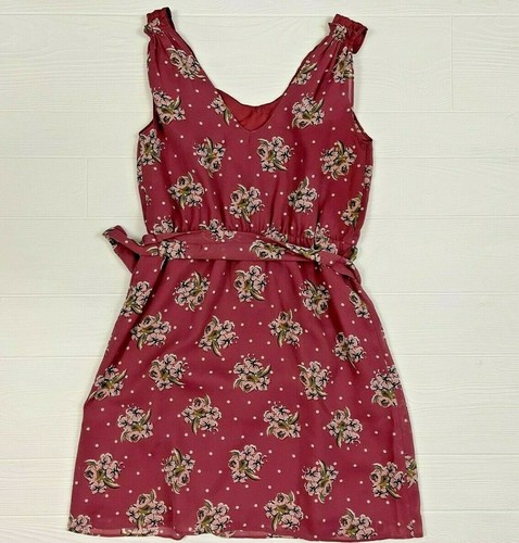 Vestido para mujer Lauren Conrad 4 rosa floral de gasa ajuste y llamaradas cinturón sin mangas - Imagen 6 de 8