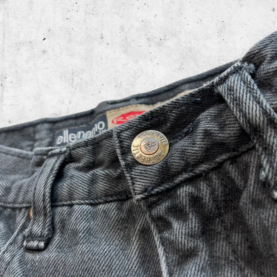 Jeans Negros Ellemenno Años 80 90 De Colección, Tiro Alto Cónico Mamá, 7 26, Dobladillo Dividido Denim Foto 4 de 4