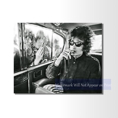 Bob Dylan in Back Seat of Car with Fans - Iconic 1960s Music Photography Print