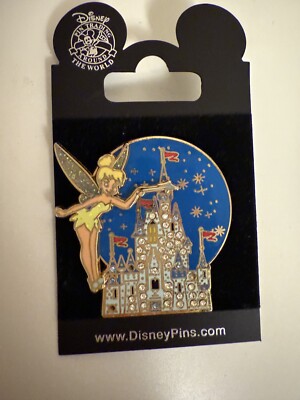 Disney Trading Pin Cinderella Castle Tinker Bell 3D Pin-on-Pin WDW Jeweled Core