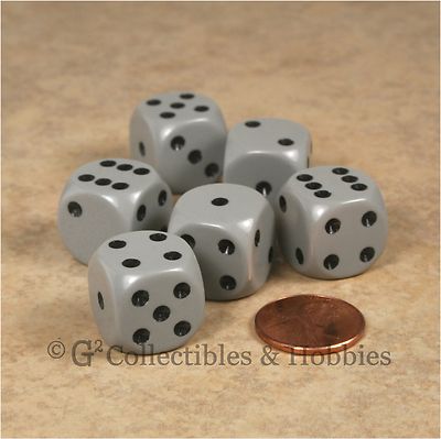 NEW 6 Gray with Black Pips ROUNDED EDGE Dice Set RPG D&D Game 16mm 5/8 inch D6