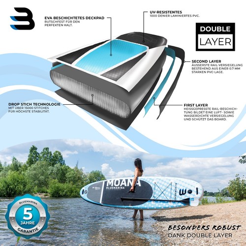 SUP Stand Up Paddle Board Aufblasbar Surfboard Paddleboard Paddling Komplettset - Bild 17 von 24