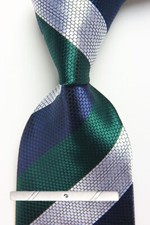 New Classic Striped Blue Green Silver JACQUARD WOVEN 100 Silk Men's Necktie Tie