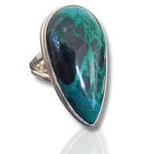 Sterling Silver Large Chrysocolla Gemstone Ring Size 6 1/2