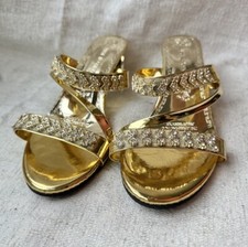 Womens Gold Metallic/rhinestone Heeled Strappy Sandal Sz 9 Pre-owned