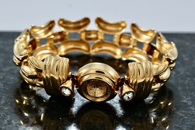 Kenneth Jay Lane KJL Vintage Double Clasp Rhinestone Gold Tone 8