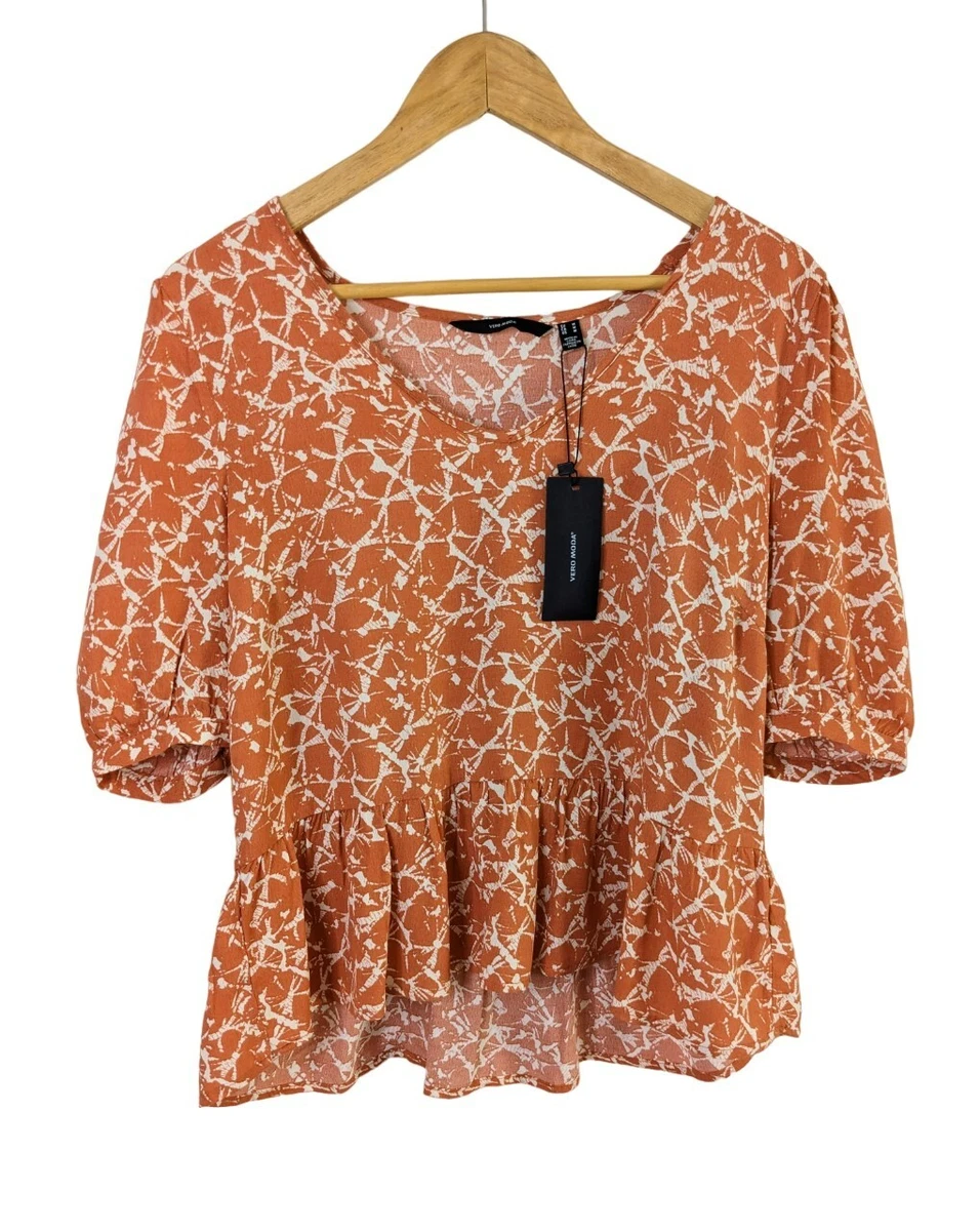 Vero Moda Womens Top Size M Peplum Hem Short Sleeve Shirt Blouse NEW BNWT