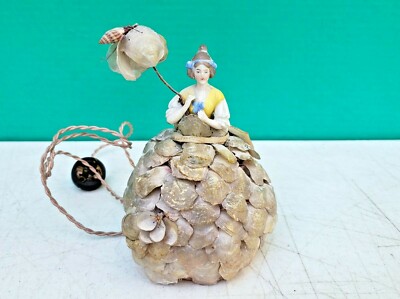 Porcelain Half Doll Sea Shell Lamp Electric Skirt & Parasol Boudoir Antique