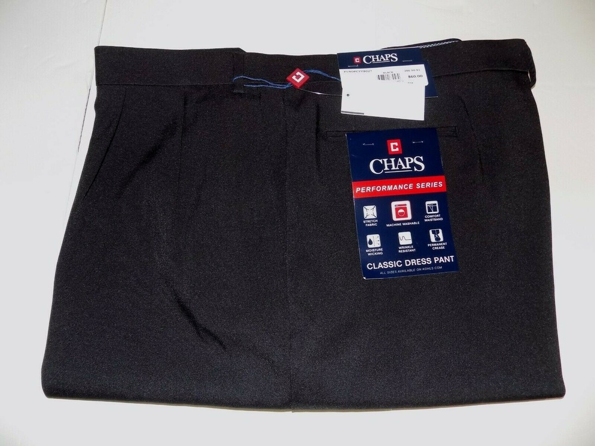 48 X 36 CHAPS PLEATED FRONT CLASSIC PERFORMANCE SERIES DRESS PANTS-BLACK-  NWT