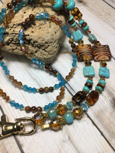 Handmade Tigers Eye Stone Lanyard/Eyeglass Chain/W/Swarovski Elements US - Picture 2 of 8