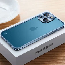 For iPhone 17 16 Pro Max 15 14 13 Metal Frame Bumper Matte Clear Hard Back Case