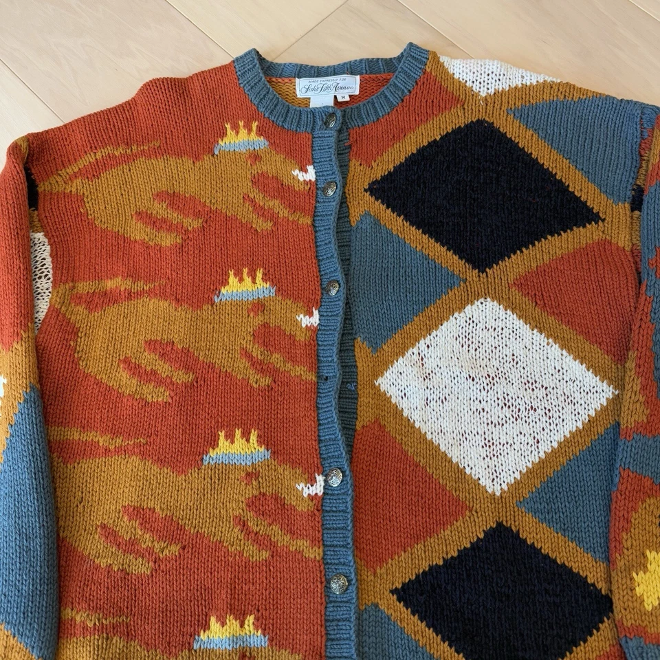 Vintage Saks Fifth Avenue Cardigan Women's M Multicolor Art Glam Boho New York - Image 3 of 4