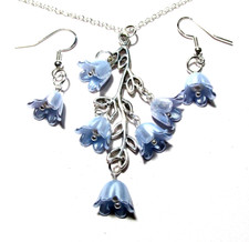 Silver Tone Purple Tulip Flower 18" Necklace  Pierced Earrings - NWOT  3260 