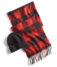 Men’s beanie and scarf set/red/black/plaid/NWT